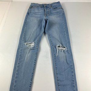 Levi's Jeans Women's 24 Wedgie Skinny Distressed Crop Light Blue Stretch Denim